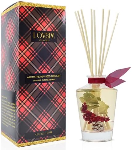 Reed Diffuser Set, Holiday Red Currant & Woods Scented Oil Diffuser with Sticks, Home Fragrance Accessories for Bathroom Shelf Decor, Aroma Diffusers for Home or Office Desk, USA Made