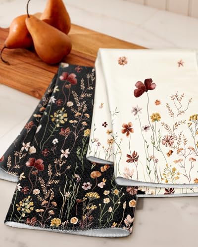 Miss Adola Cute Kitchen Towels Set of 4, 18 x 26 Inch, Retro Flower
