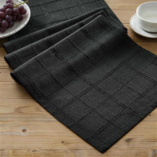 ZeeMart Linen Checked Farmhouse Table Runner, 13x72 Inches Black