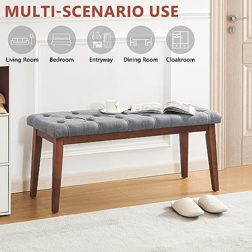 kinmars Tufted Entryway Bench for Bedroom End of Bed, 42.5", Grey