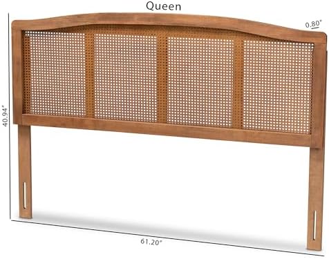 Baxton Studio Marieke Mid-Century Modern Ash Wanut Finished Wood and Synthetic Rattan Full Size Headboard