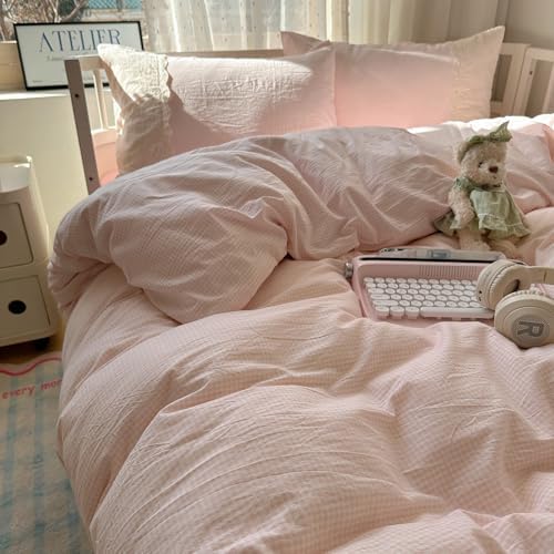 Lace Duvet Cover Set Queen(90"x90"),Pink Gingham
