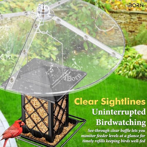 iBorn Baffles for Bird Feeders, 19.6” Oversized Bird Feeder Cover for Rain Guard, Birds Feeders Squirrel Guard, Full Protection for Outdoors, Polycarbonate(PC), Pack of 1, Transparent