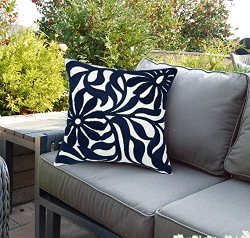 Alysheer Floral Embroidered Throw Pillow Cover 18"x18" 1pc, Navy Blue