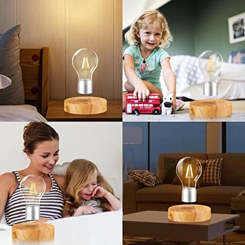 Floating Light Bulb Lamp, Magnetic Levitating Rotating Bulb Lamps, Levitating Wireless LED Bulb Desk Lamp Night Lights for Room Décor, Cool Gifts for Christmas, New Year, Birthday