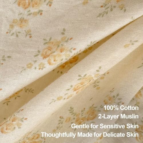 Aesthetic 100 Cotton 2 Layer Muslin Duvet Cover Set 3 Pcs(1 King Size Duvet Cover with 2 Pillowcases),Yellow Bedding Set with Zipper Ties,Lightweight Breathable Comforter Covers 104"×90"