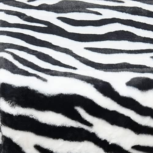 Zebra-Print Square Faux Fur Ottoman 17"x17"x17" Soft Fuzzy Entryway Bench Seat Sturdy Accent Coffee Table for Living Room Makeup Vanity Stool with Golden Legs for Bedroom Closet Foot Rest