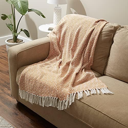 DII Rustic Farmhouse Double Diamond Woven Throw, 50x60, Pumpkin Spice