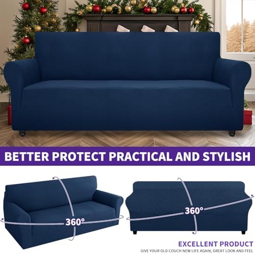 ZNSAYOTX Stretch Oversized Couch Cover Universal Sofa Covers for Living Room Dogs Pet Furniture Protector Spandex Extra Large Sofa Slipcovers with Anti Slip Foam Sticks (Navy Blue, XL Sofa)