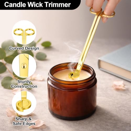 Ohtomber 3 in 1 Stainless Steel Candle Accessory Set, Gold Wick Care Tool