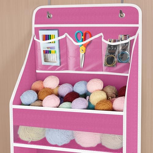 Univivi Fabric Over Door Hanging Organizer for Baby Nursery, Pink, 6-Shelf