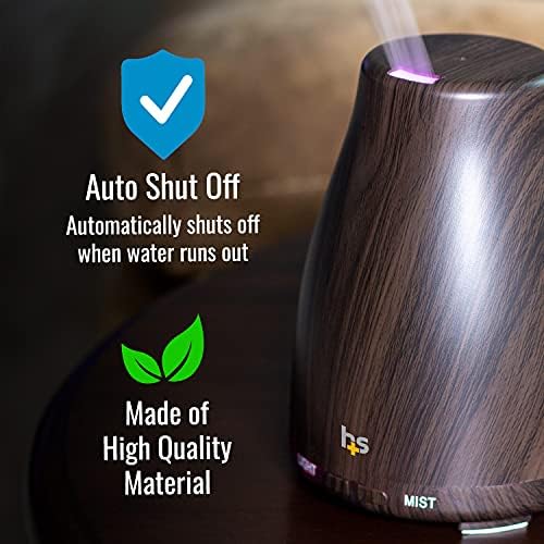 HealthSmart Essential Oil Diffuser, Cool Mist Humidifier and Aromatherapy Diffuser with 150ML Tank Ideal for Small Rooms, Adjustable Timer and Mist Mode, Wood Grain Brown