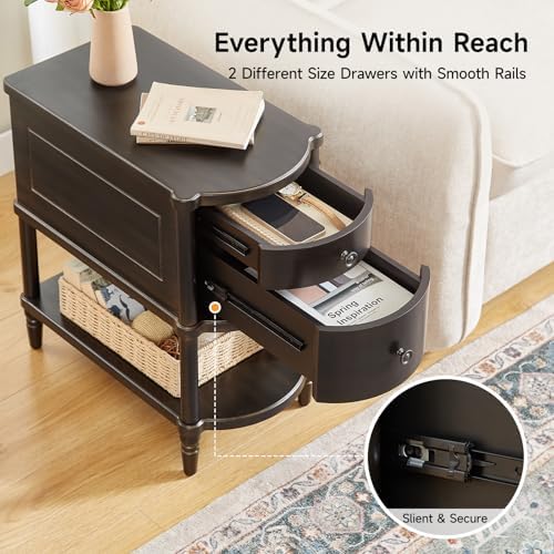 ONBRILL Pre-Assembled Narrow End Table with Charging Station, Black