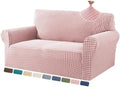 ZNSAYOTX 1 Piece Stretch Loveseat Cover (55"-71") New-Houndstooth Texture, Thick Sofa Covers for 2 Cushion Couch Universal Sofa Slip Cover with Elastic Bottom & Buckle, Soft Protector Dusty Pink