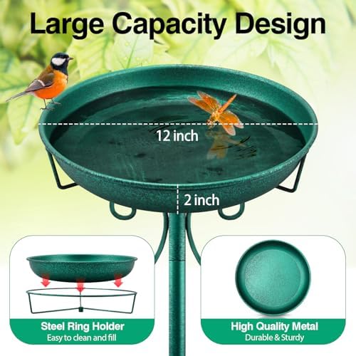 Daoeny 35In Metal Bird Bath for Outside, Vintage Freestanding Birdbaths & Birdfeeder, Bird Baths Feeder Bowl for Outdoors Garden Patio Yard Lawn Decor, Upgraded 5-Pronged Base (Green)