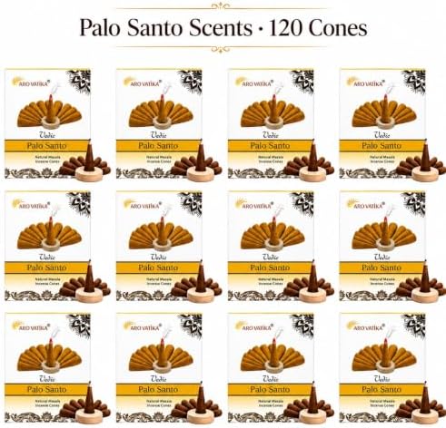 ARO VATIKA Vedic Palo Santo Natural Incense Cones Pack of 120, 12 Premium Boxes Non-Toxic Dhoop Cones for Meditation, Yoga, Spiritual Healing, Relaxation & Home Fragrance, Burn Time- 25 Mins