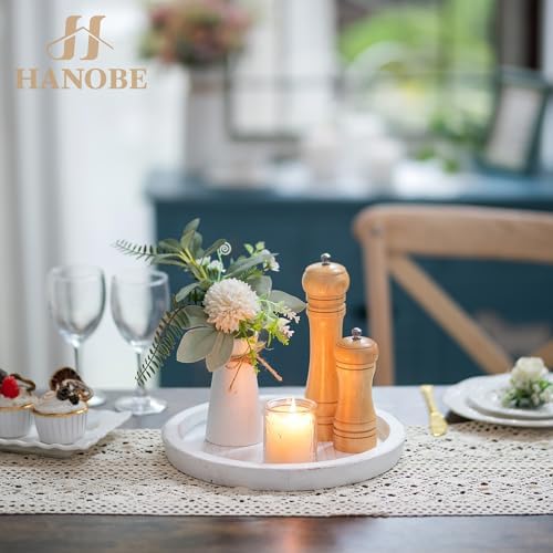 Hanobe Decorative Round Candle Holder Plate, Wood Coffee Table Tray, White