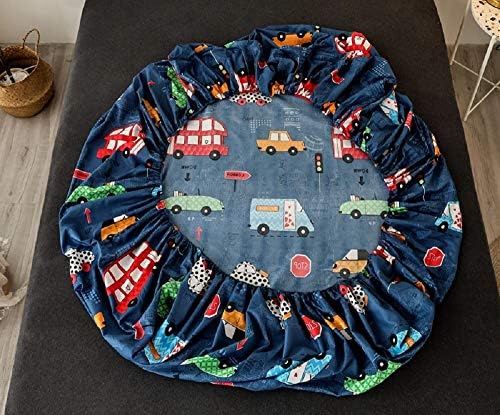 Bedding Fitted Sheet with Deep Pocket,Thicken Printed Fabric Bed Sheets (Navy Blue(Cars), Queen)