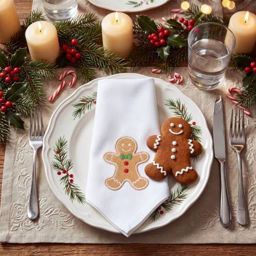 HunnmingRe 12 Pcs Gingerbread Christmas Cloth Napkins Set, 17x17 Inch