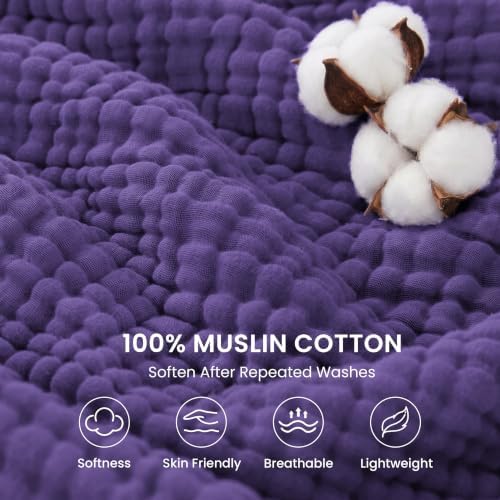 Love's cabin 100% Cotton Muslin Blanket Twin XL Size for Bed, Purple