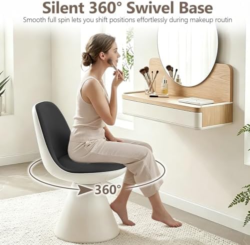 Modern Upholstered Vanity Stool Chair, Comfy PU Leather Ottoman Stool