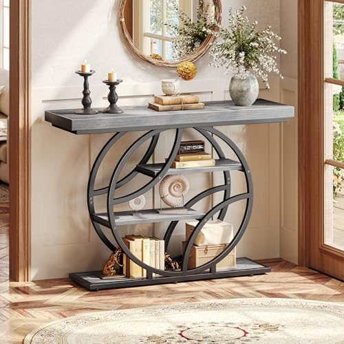 Huuger 41.3 Inch Entryway Table, Console Table with Shelves, Sofa Table