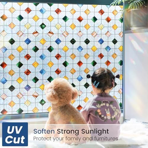 DKTIE Rainbow Stained Glass Window Film Decorative 23.6in X 118.1in