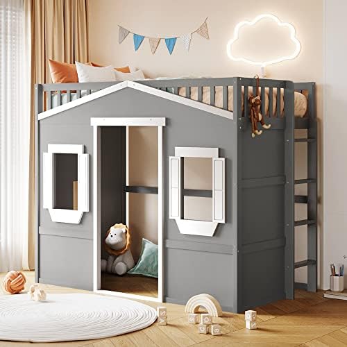 Bellemave Twin Loft Bed with Ladder, Solid Pine Wood Frame, 250LBS Capacity