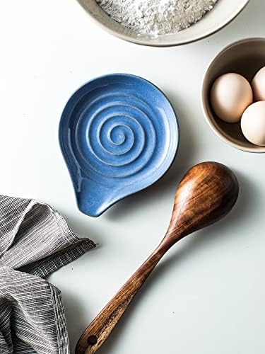 Spoon Rest, Large Ceramic Spoon Holder for Stove Top, Heat-Resistant Cooking Spoon Rest for Kitchen Counter Decor, 5 Inches, Blue