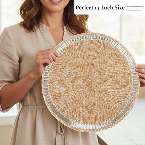 Beaded Round Placemat Set of 2 13 Inch Multi Handmade Glass Table Mats