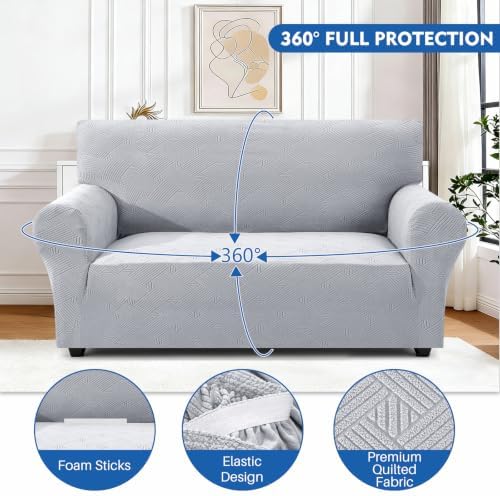 XINEAGE Loveseat Slipcover Pet Friendly, Stretch Couch Cover,Silver Gray