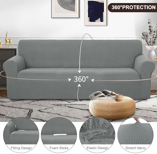 U-NICE HOME 4 Seater Stretch Couch Cover for 3 Cushion Sofa, Grey