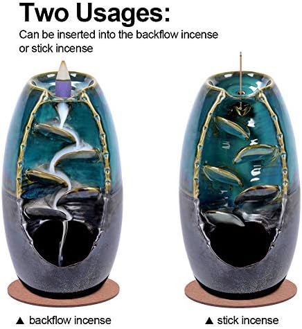 SPACEKEEPER Ceramic Backflow Incense Holder Waterfall Incense Burner, Blue