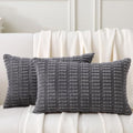 2 Pack Corduroy Decorative Throw Pillow with Inserts, 18x18 Inch Soft Boho Throw Pillow, Square Striped Throw Pillows for Couch, Bed, Sofa Decor (Dark Gray, 12" x 20" (with Inserts))