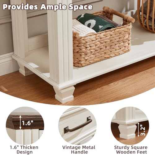 SAVOR LIFE 46" Farmhouse Console Table with Drawers, White Entryway Table