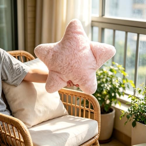 Star Shaped Throw Pillows Set of 2,Cute Plush Decorative Pillows with Fluffy Faux Rabbit Fur, Soft Star Cushion for Sofa Couch Bed Living Room Bedroom Home Decor (Pink, 15.7")