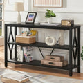 Sofa Console Table, Rustic Entry Table with 3 Tier Bookshelf,Black 47 Inch