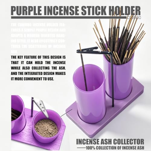 2 in 1 Incense Holder for Sticks,Glass Incense Burner Holder with Storage,Upside Down Incense Holder for Sticks with Glass Ash Catcher for Meditation Yoga Spa Room Home Decor[2 Long Full Purple]
