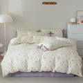 Cotton Duvet Cover Set Queen,3 Pieces Purple Floral Bedding Set,Girls Lavender Flower Duvet Cover with Zipper Closure-Queen,90x90 Inch