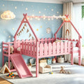 Bellemave Low Loft Bed Full with Slide and Lights Strip for Kids, Pink