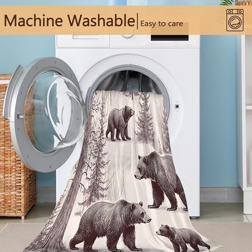 Forest Bears Fall Throw Blanket,Vintage Animal Cozy Plush Fluffy Blanket for Living Room Decor,Lightweight Fleece Throws for Couch,Bed,Traveling,Naps,Reading,60 X 80 Inch