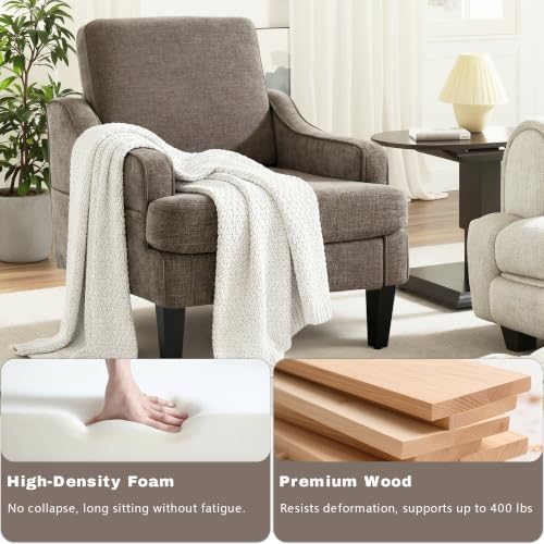 Set of 2 Accent Chair for Living Room,Mid-Century Arm Chair Chenille Fabric Living Room Chairs,Upholstered Reading Chair for Bedroom,Single Sofa Chair with Wood Legs for Apartment (Brown)