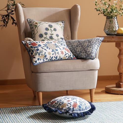 patdrea Designer French Vintage Blue Throw Pillow Cover,12"x20"