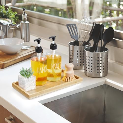 ALELION 11.7" Bamboo Bathroom Vanity Tray for Counter, Wooden Soap Dispenser Tray for Kitchen Sink, Toilet Tank Tray, Perfume Makeup Jewelry Catchall Organizer