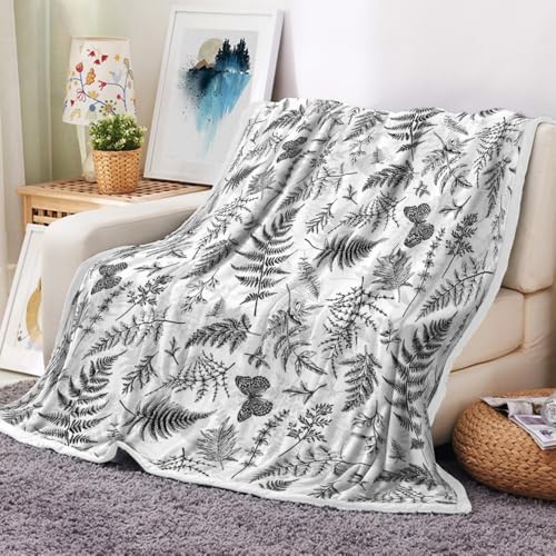 JAWO Floral Throw Blanket, Black White Flower Throws Wildflowers Botanical Plant Printed All Seasons, Vintage Cute Butterfly Flannel Blanket for Bedding Sofa Travel Couch Chair Sofa Home Decor,50x60