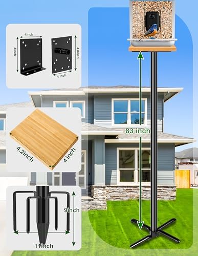 XDW-GIFTS Bird House Pole, 1 Pack 92 Inch Metal Bird Feeder Pole for Outdoor, with 5-Prong Heavy Duty Base for Birdhouse Mounting, Weather Station