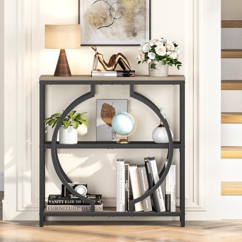 Snughome Entryway Table with 3 Tier Storage Shelves, Narrow Console Table Industrial Sofa Table with Circle Base, Behind The Couch Entrance Table for Hallway, Living Room, Foyer