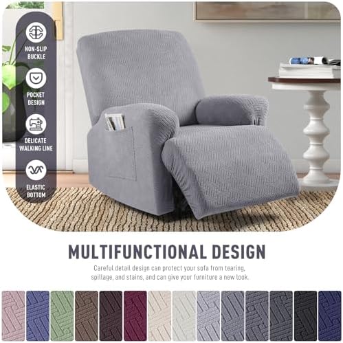KinCam Oversized Recliner Chair Covers, Reclining Cover, Light Gray