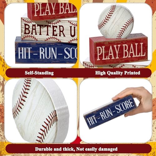 Yuntau 4 Pcs Baseball Table Decoration Wooden Sport Stacked Blocks Sign