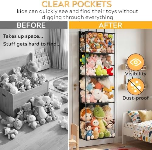 Over the Door Stuffed Animal Storage with Clear Dust Cover